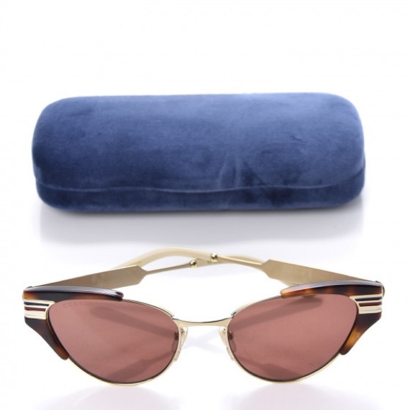 GUCCI WOMENS CAT-EYE HAVANA GOLD BROWN SUNGLASSES GG0522S-30007699-00 - Picture 8 of 9